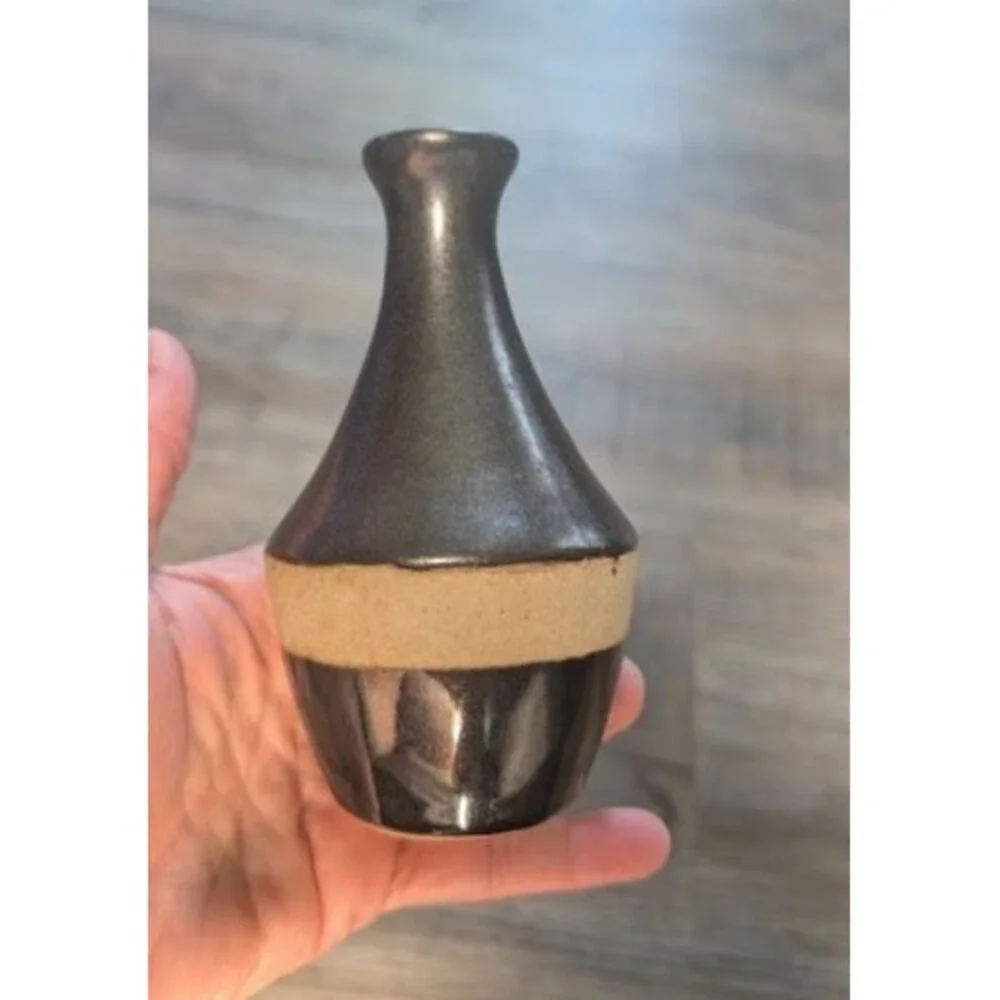 Studio Pottery Bud Vase Two Toned Glaze Hand Thrown Stoneware 5